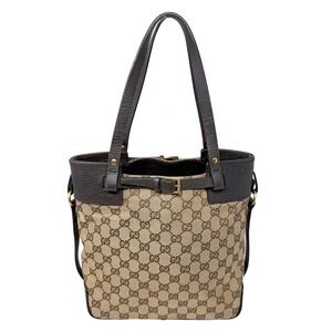 Vintage Gucci GG Canvas Tote Bag Brown Leather Trim Monogram Shoulder Bag